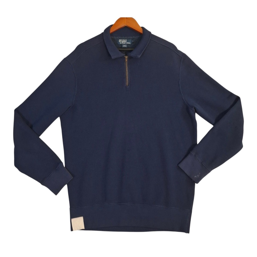 VTG Polo Ralph Lauren 1/4 Zip Sweatshirt Mens Large Blue Cotton Acrylic Sweater